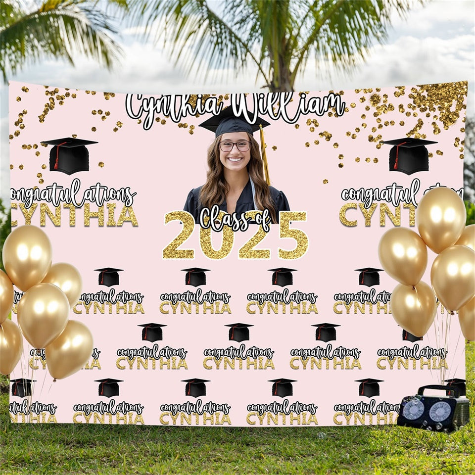 Personalisierte Graduation Backdrops Chic Pink Graduation Party Backdrop BRP3-7