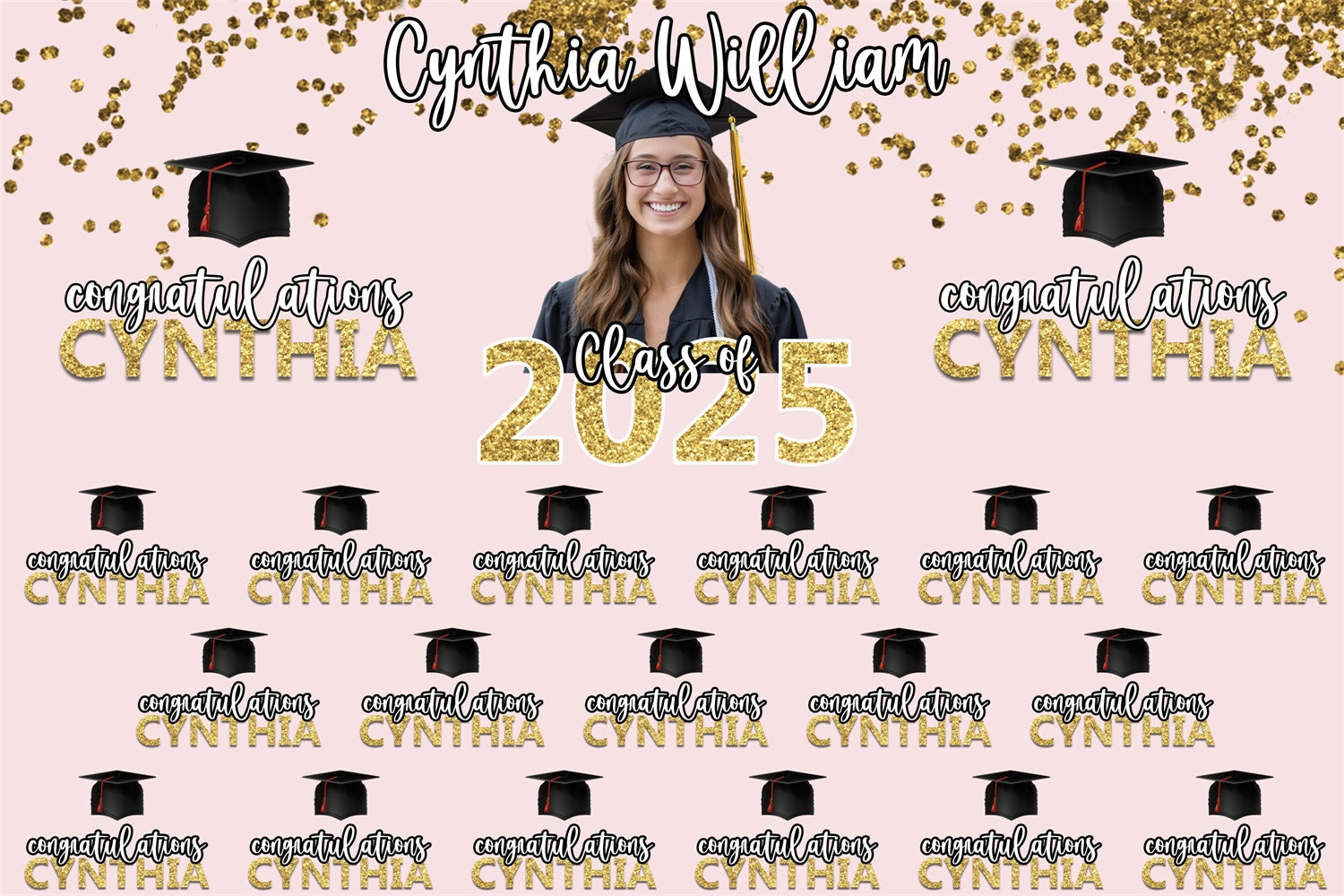 Personalisierte Graduation Backdrops Chic Pink Graduation Party Backdrop BRP3-7