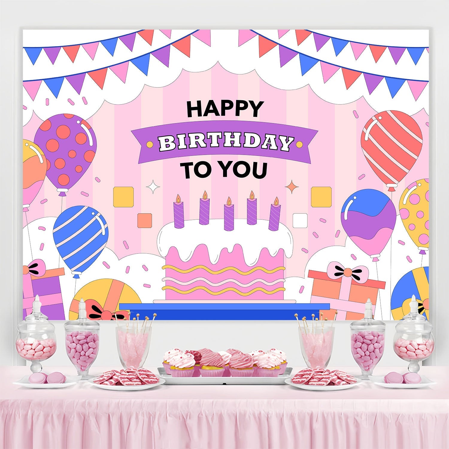Personalisierte Backdrop für Geburtstag Bunte Ballons Kuchen Backdrop BRP3-75
