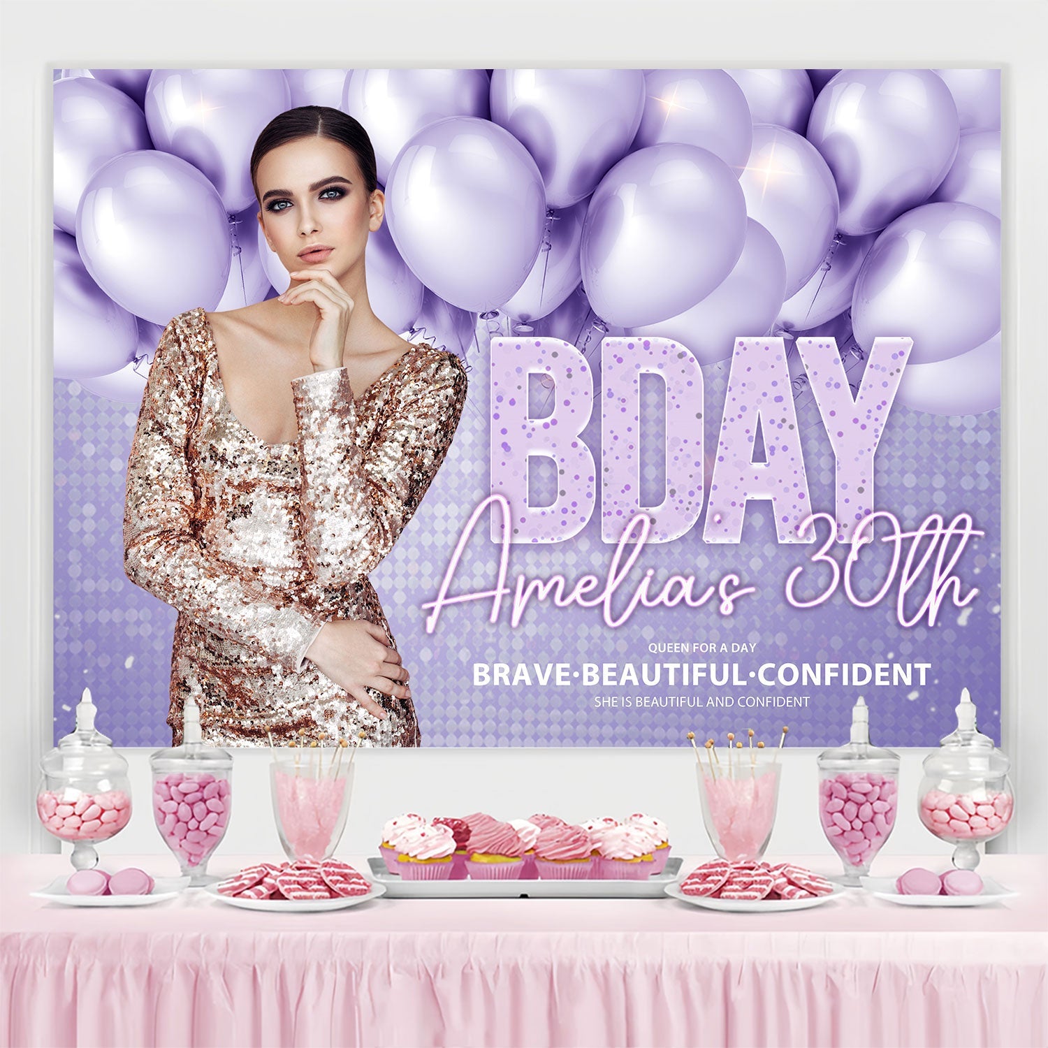 Personalisierte Geburtstag Fotokulisse Chic Lila Ballon Hintergrund BRP3-79