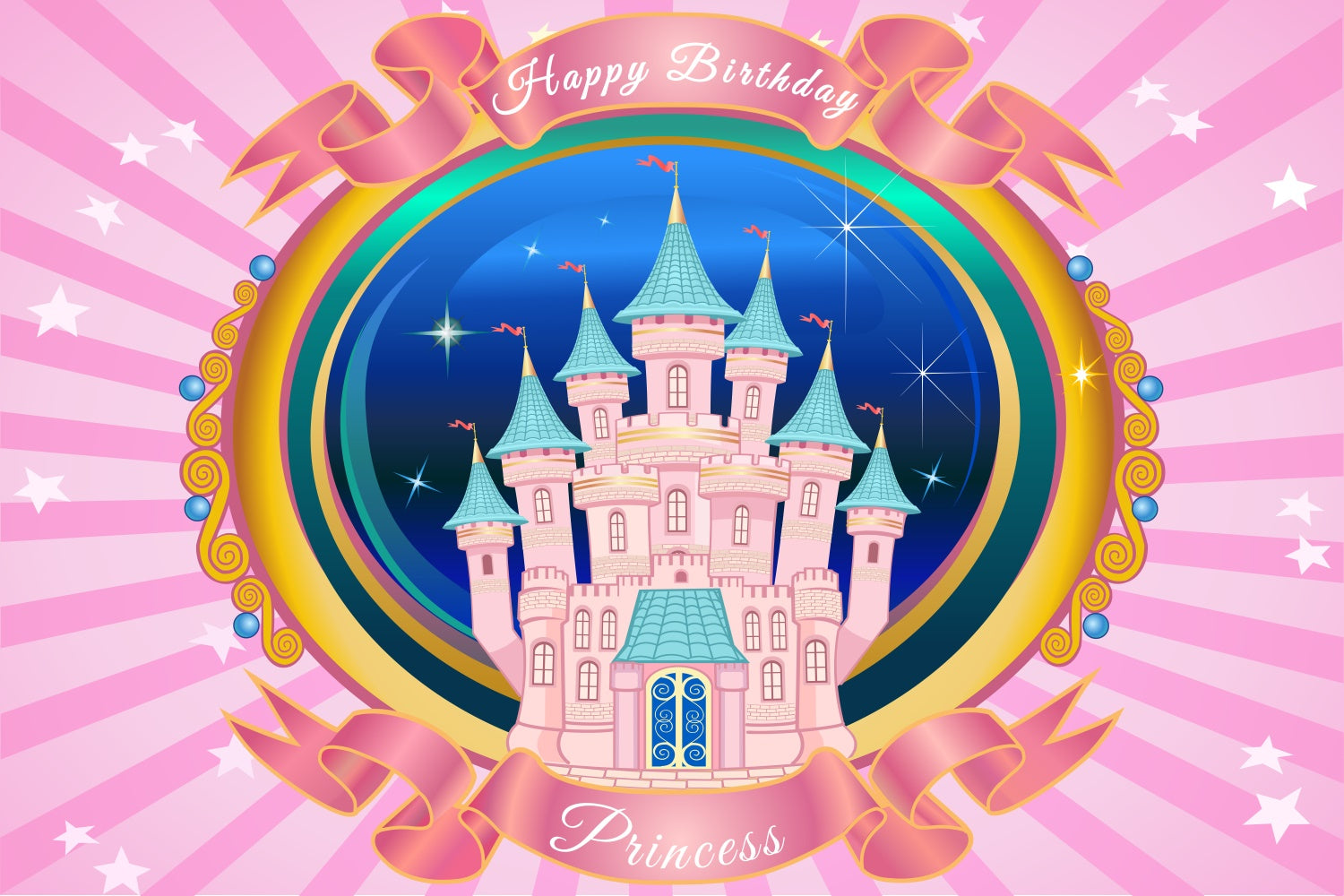Geburtstag Backdrop Personalisierte Magische Rosa Schloss Backdrop BRP3-82