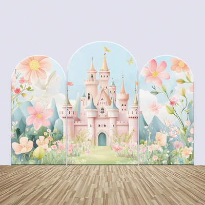 Custom Birthday Backdrops Fairy Tale Floral Castle Arch Backdrop Kit BRP3-85