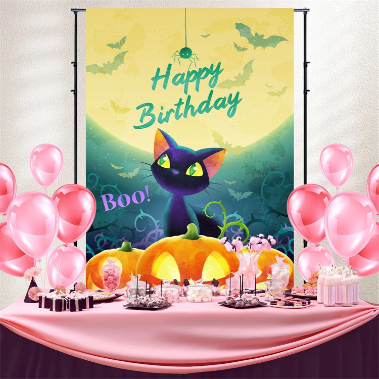 Customized Backdrop für Geburtstag Schwarze Katze Spooky Backdrop BRP3-89