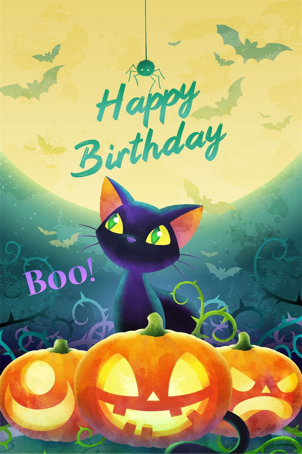 Customized Backdrop für Geburtstag Schwarze Katze Spooky Backdrop BRP3-89