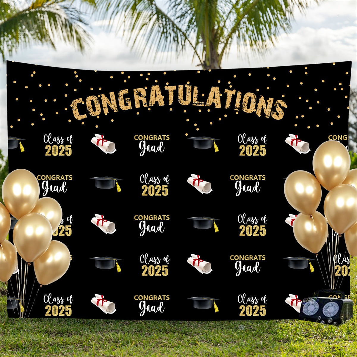 Personalisierte Graduation Backdrop 2025 Elegant Schwarz Graduation Party Backdrop BRP3-9