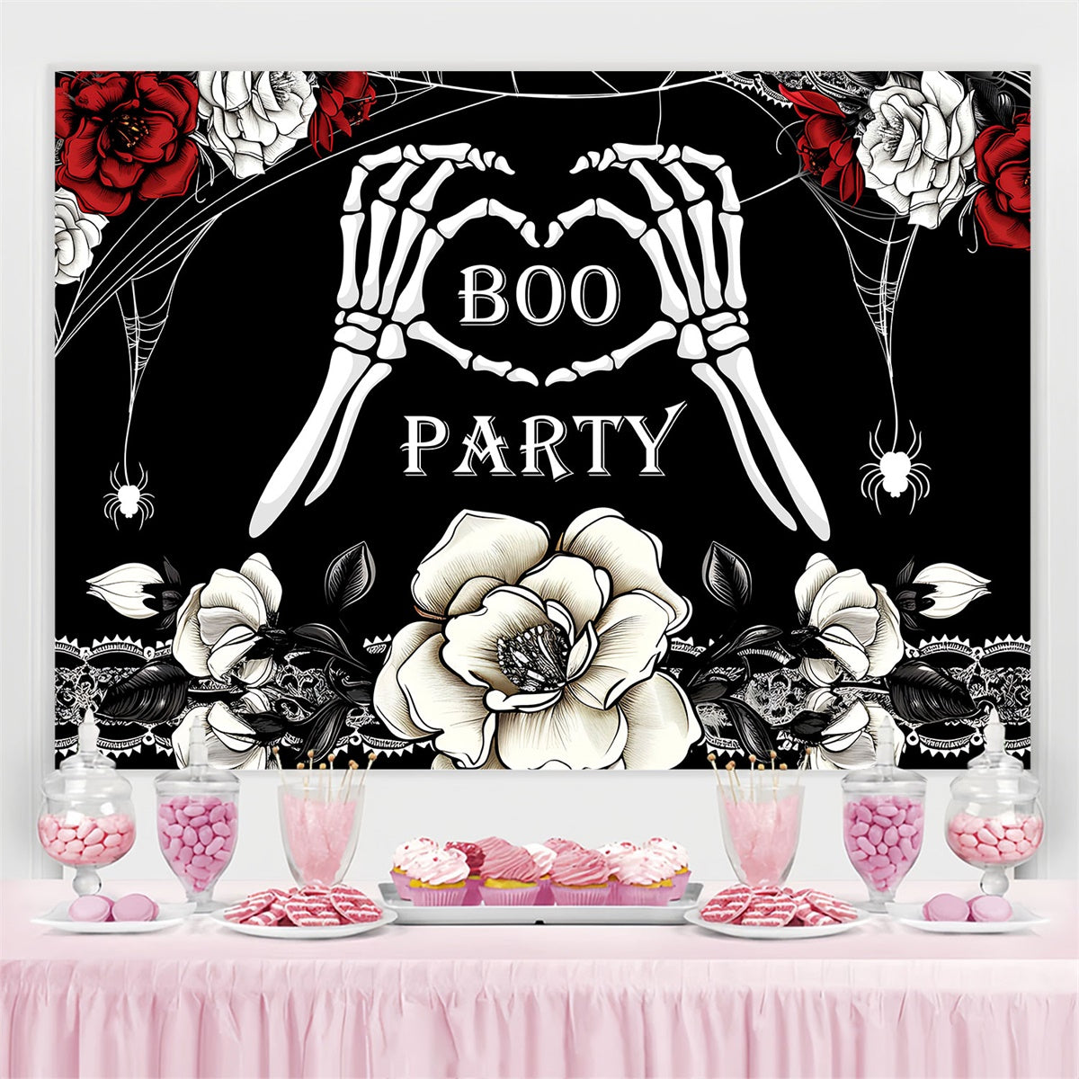 Custom Birthday Party Backdrop Gothic Skelett Rosen Backdrop BRP3-90