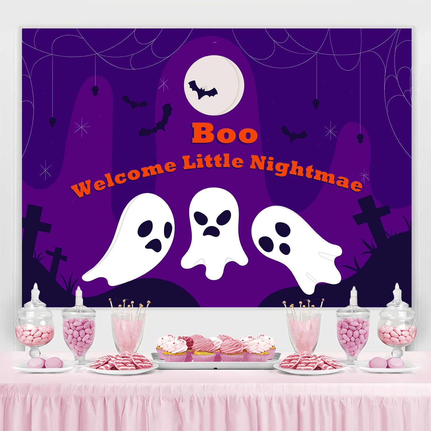 Personalisierte Backdrop für Geburtstag Friedhof Geist Party Backdrop BRP3-91