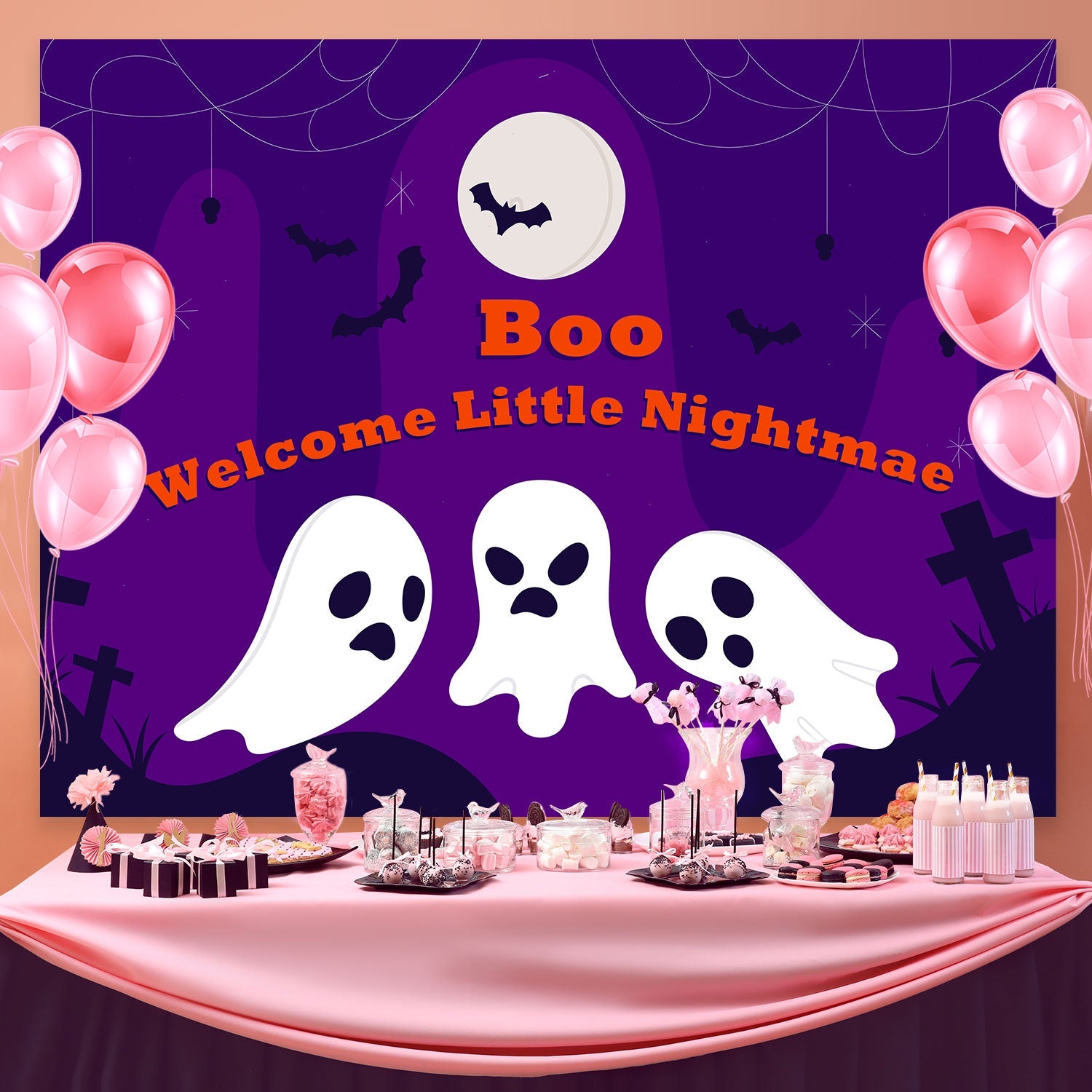 Personalisierte Backdrop für Geburtstag Friedhof Geist Party Backdrop BRP3-91