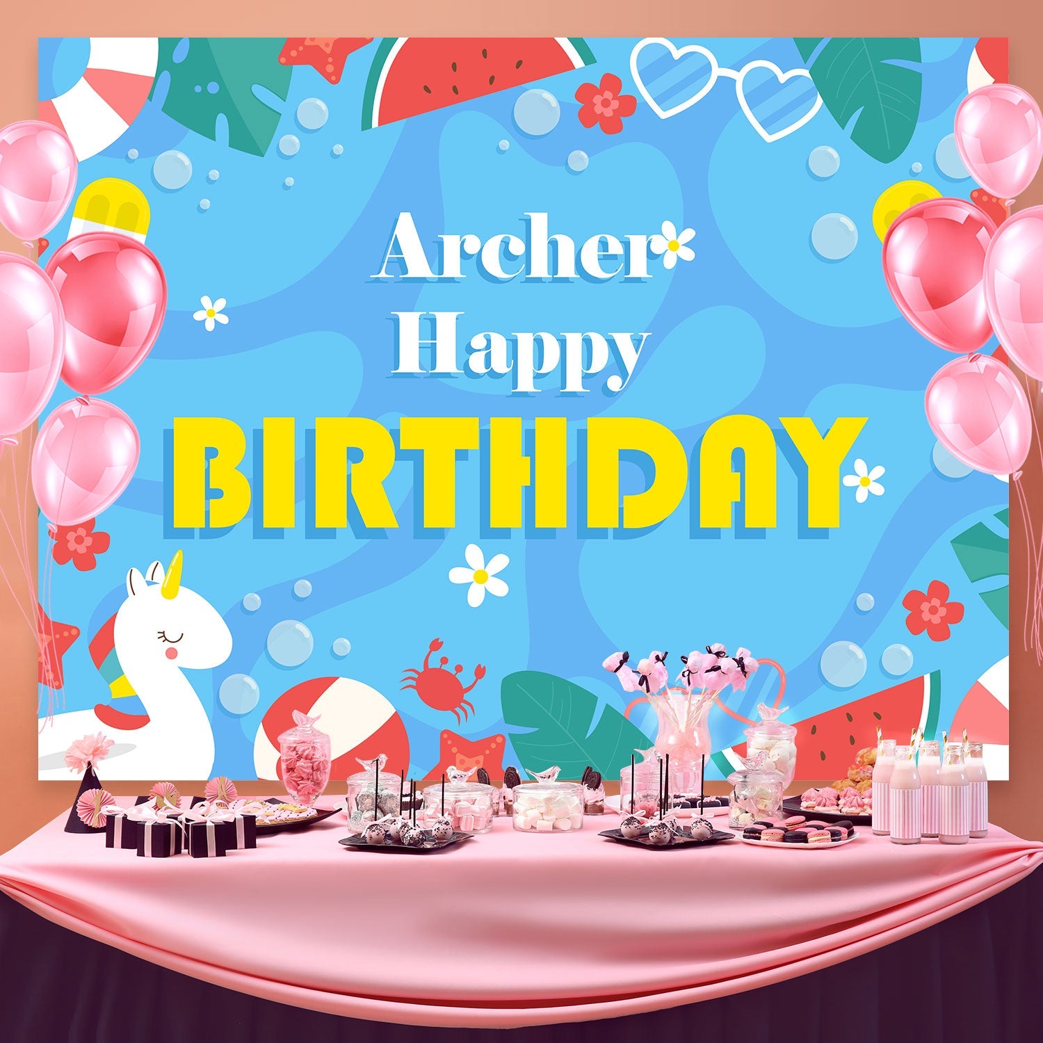 Personalisierte Backdrop für Geburtstag Tropical Pool Party Backdrop BRP3-95