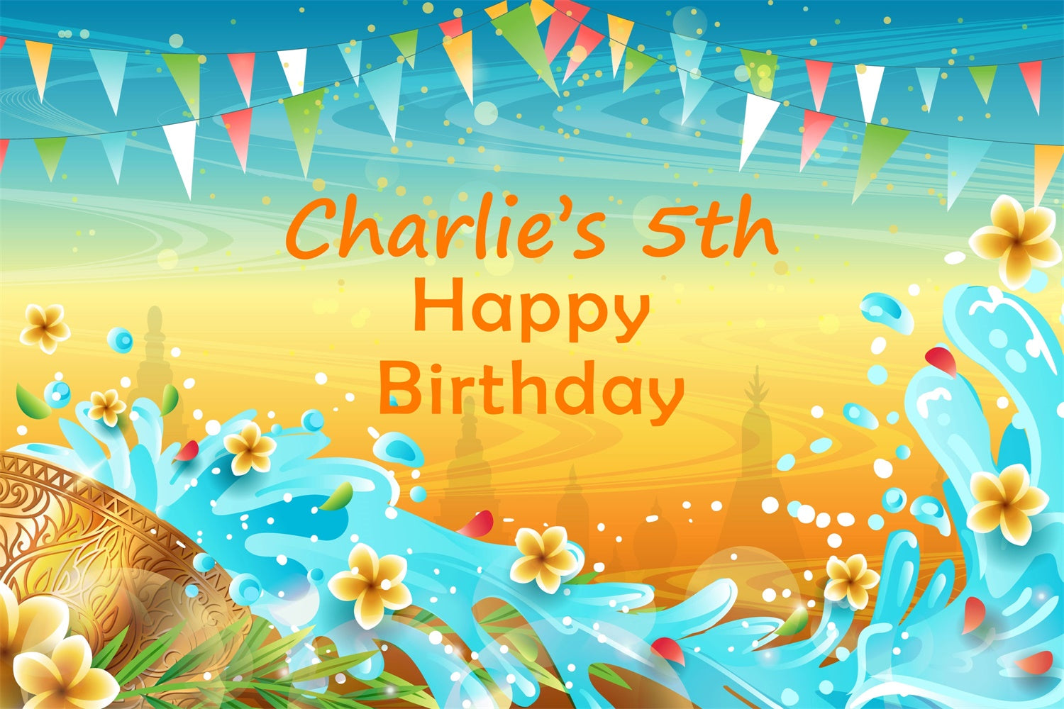 Personalisierte Geburtstagskulisse Sunny Beach Wasserspiel Kulisse BRP3-97