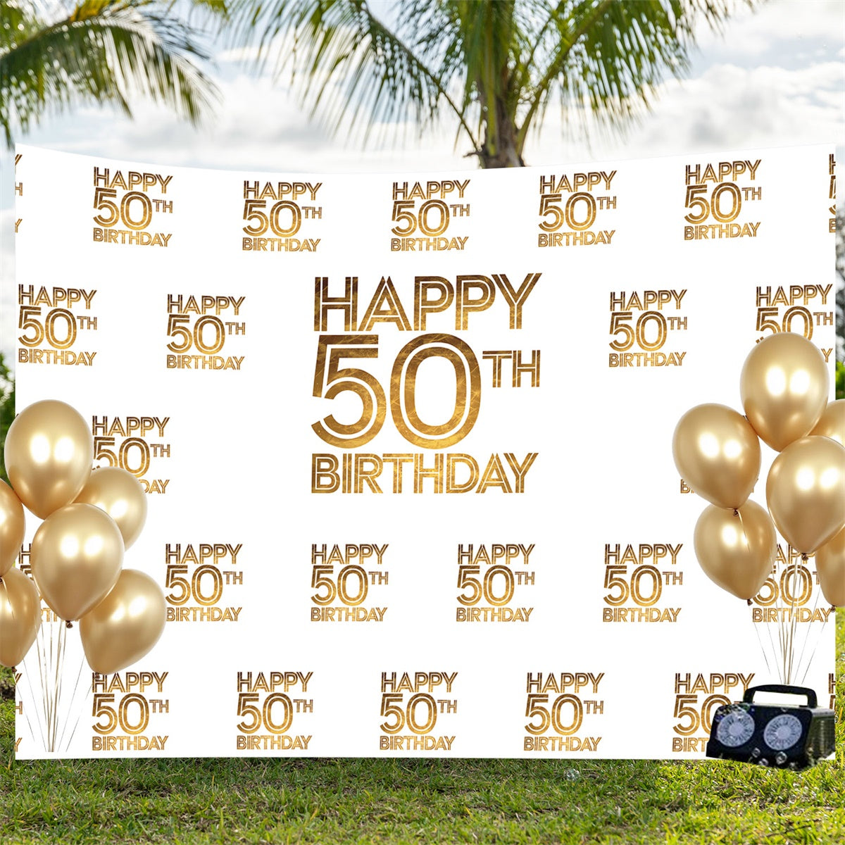 Personalisierte 50. Geburtstag Backdrop Luxuriöse Gold Happy Backdrop BRP3-99