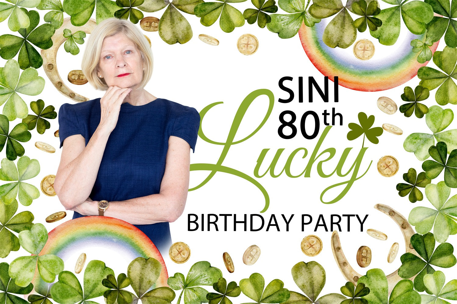 Personalisierte 60th Geburtstag Backdrop Cute Clover Rainbow Backdrop BRP4-13
