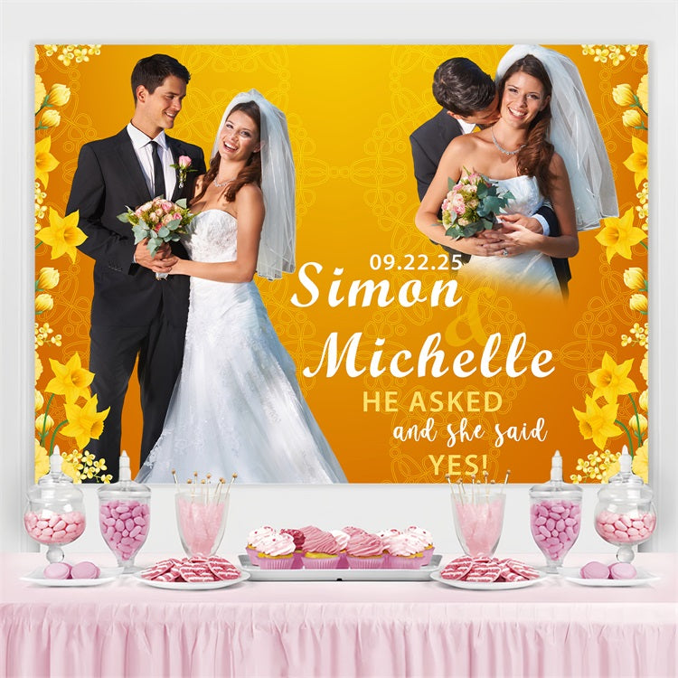 Hochzeit Fotokulisse Ideen Leuchtend Orange Blume Personalisierte Kulisse BRP4-123