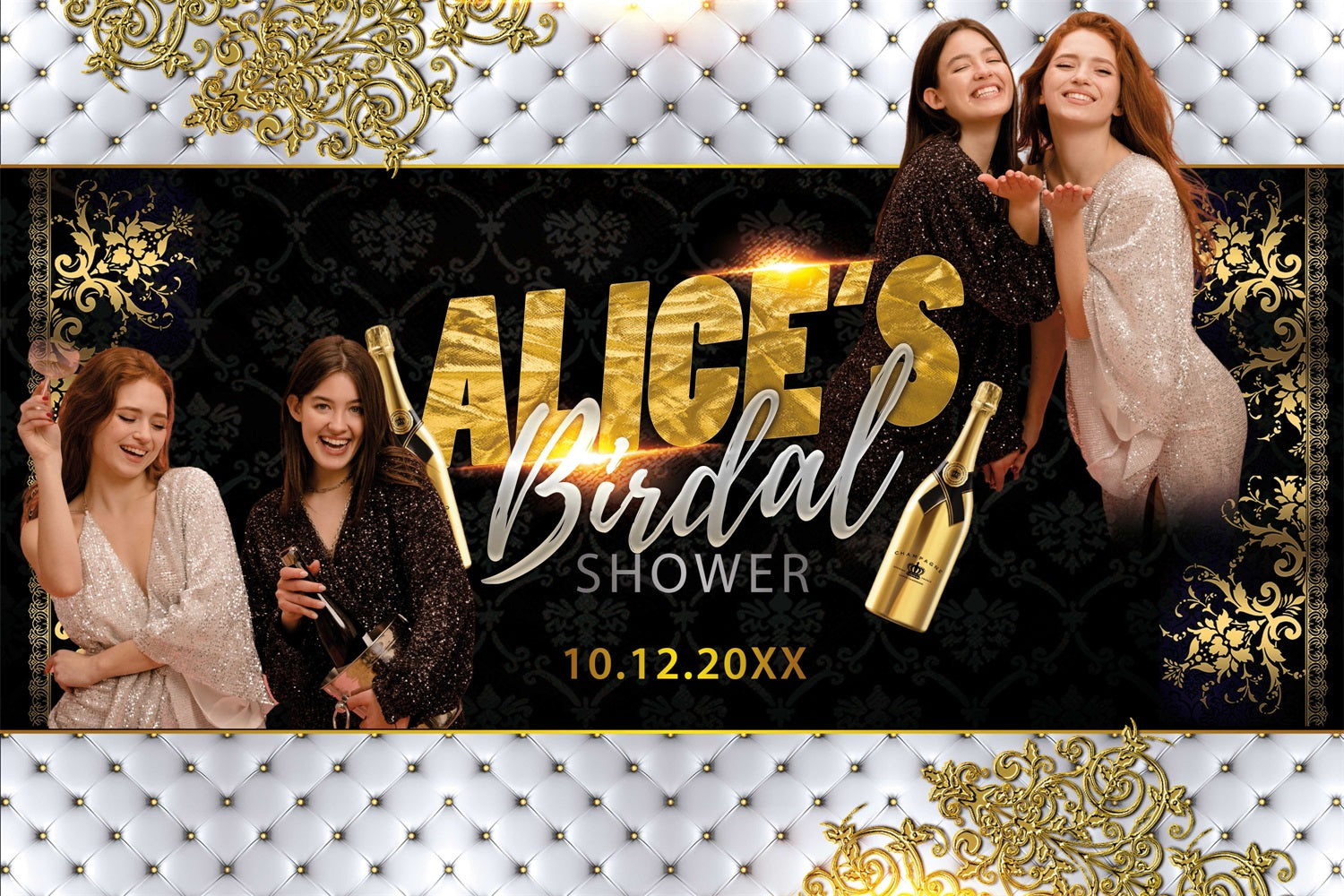 Ideen für Brautparty-Hintergrundbilder Royal Champagner Personalisierter Hintergrund BRP4-136