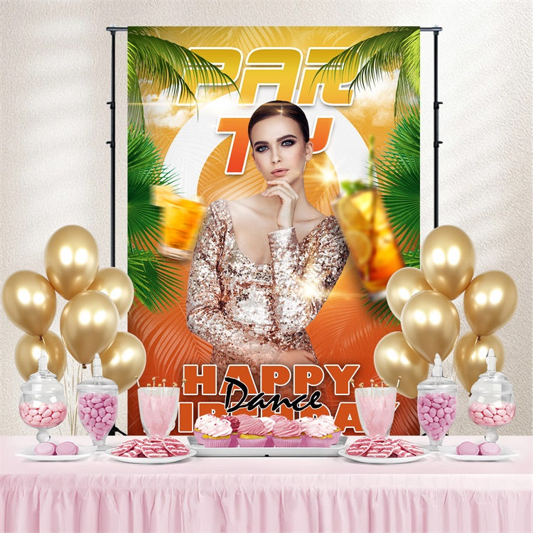 Backdrops für Tänze Palm Leaves Happy Birthday Individueller Hintergrund BRP4-200