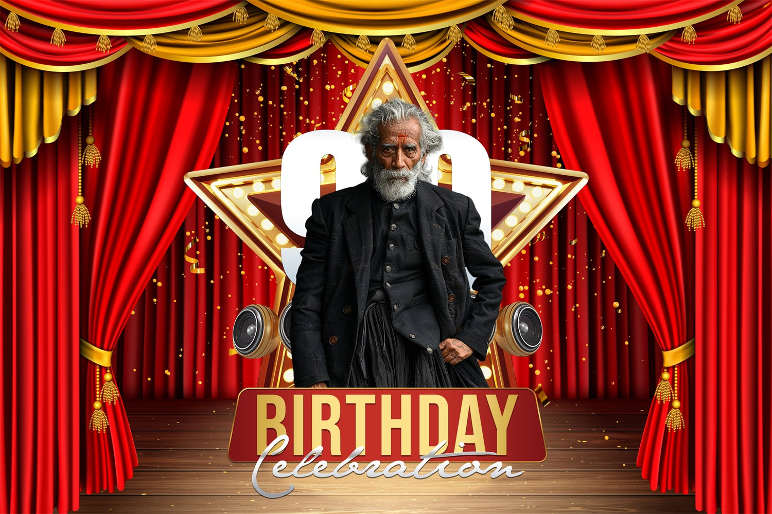 Personalisierte Geburtstag Backdrop Feuerwerk Ballon 90th Backdrop BRP4-24