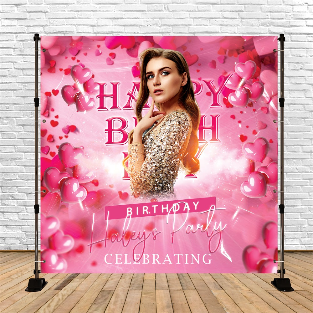 Benutzerdefinierte Kulisse für Geburtstagsparty funkelnde Herz Ballons Hintergrund BRP5-102