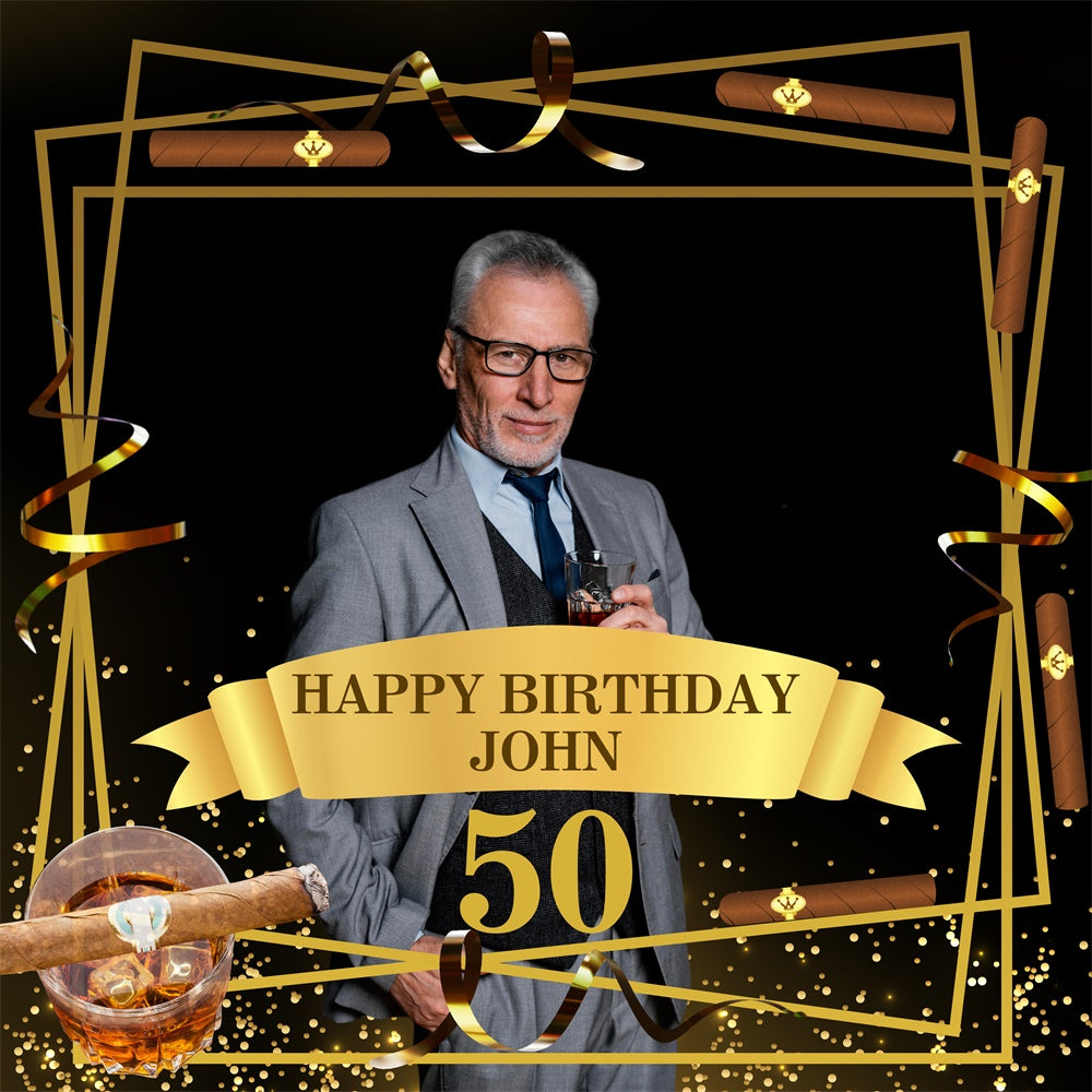 50. Geburtstag Fotohintergrund Whiskey Zigarre Gold Custom Backdrop BRP5-107