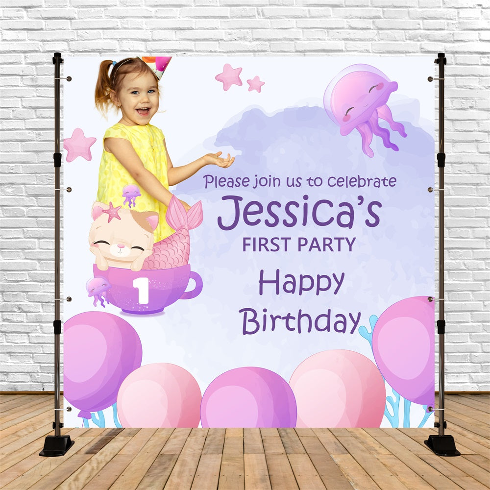 Erster Geburtstag Backdrop Jellyfish Sweet Balloon Custom Backdrop BRP5-129