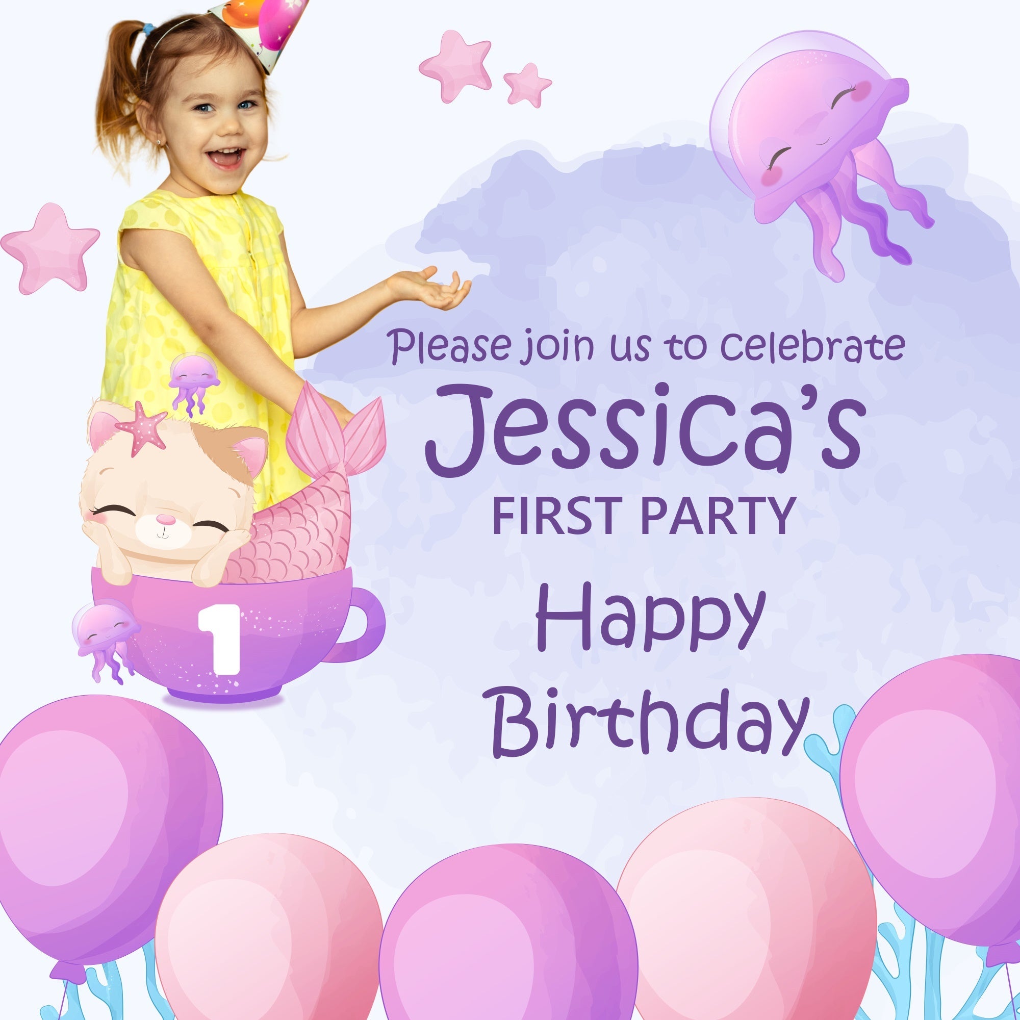 Erster Geburtstag Backdrop Jellyfish Sweet Balloon Custom Backdrop BRP5-129