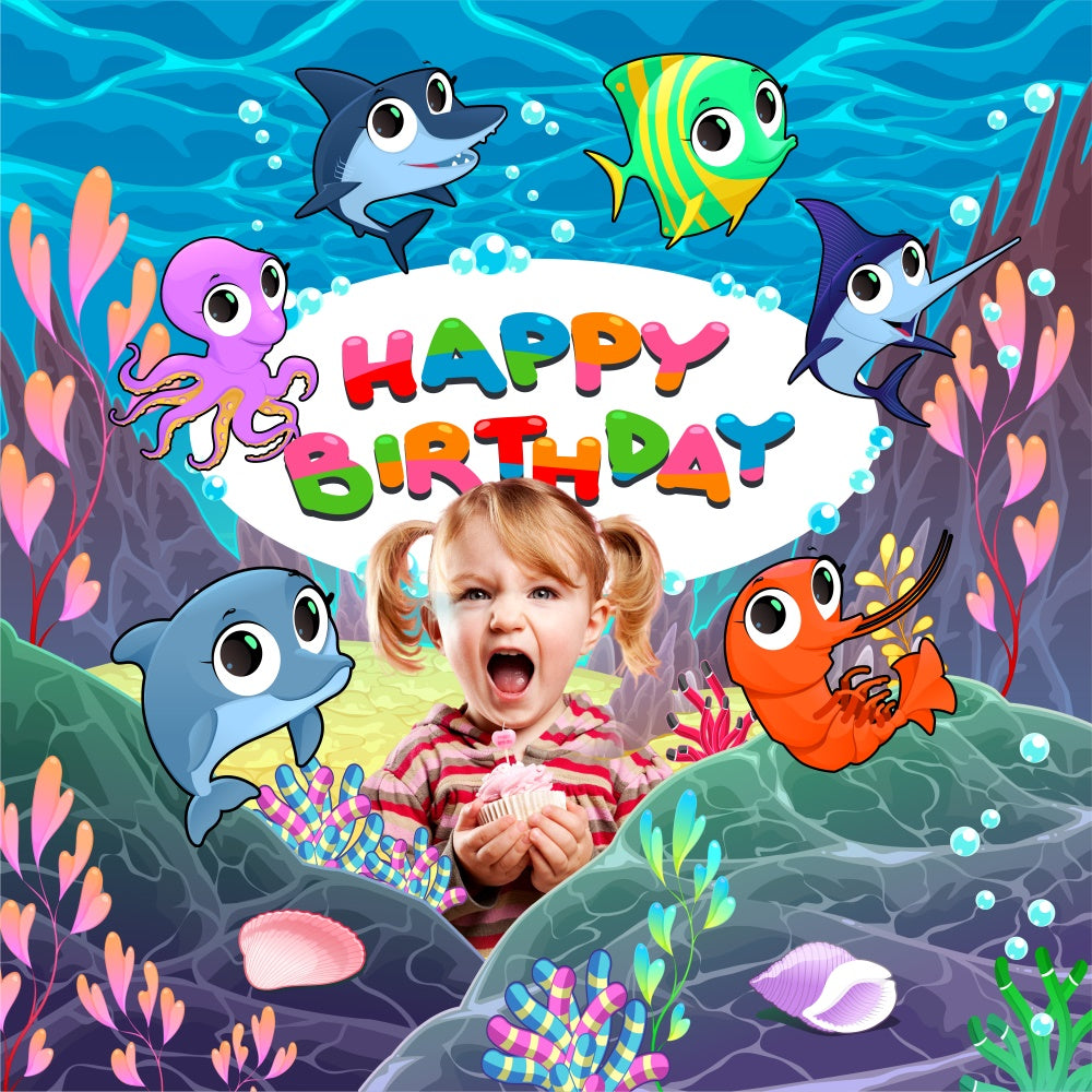 Personalisierte Backdrop für Geburtstag Ozean Abenteuer Cartoon Hintergrund BRP5-131