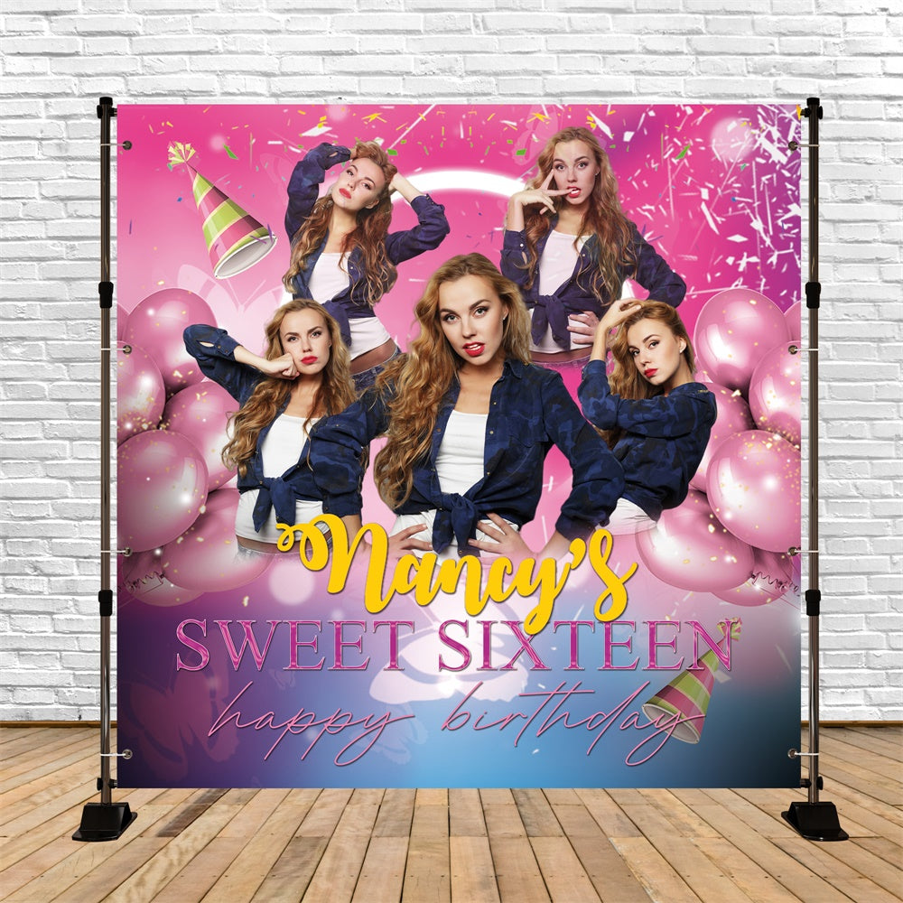 Personalisierte Backdrop für Geburtstag Sweet 16 Glam Ballons Hintergrund BRP5-77
