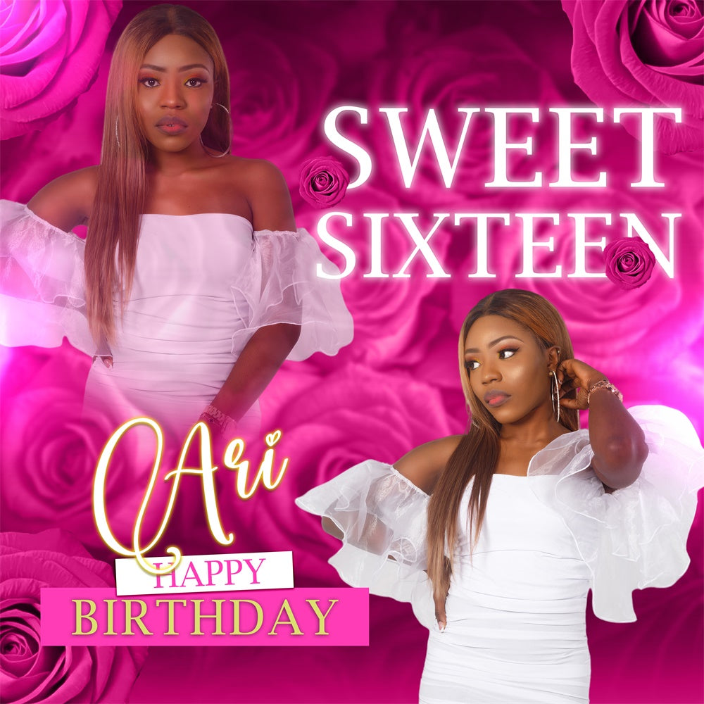 Personalisierte Geburtstag Backdrop Sweet Sixteen Pink Floral Backdrop BRP5-87
