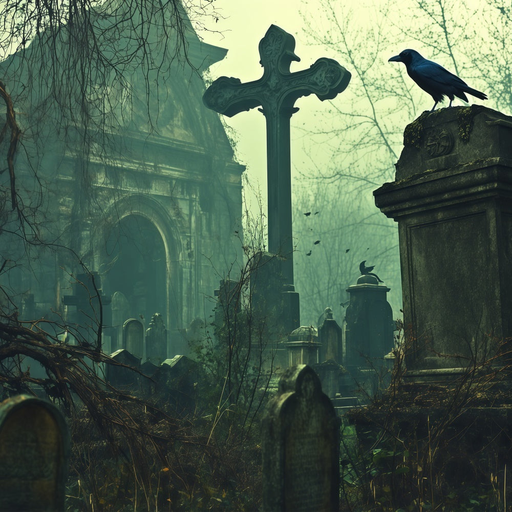 Halloween Friedhof Backdrop Verlassene Gräber Kirche Backdrop BRP57-103