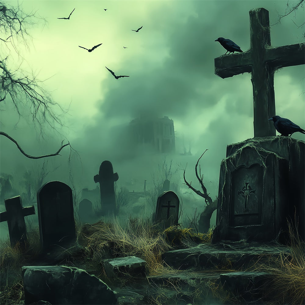 Halloween Friedhof Backdrop Ödland Gruft Nebel Backdrop BRP57-105