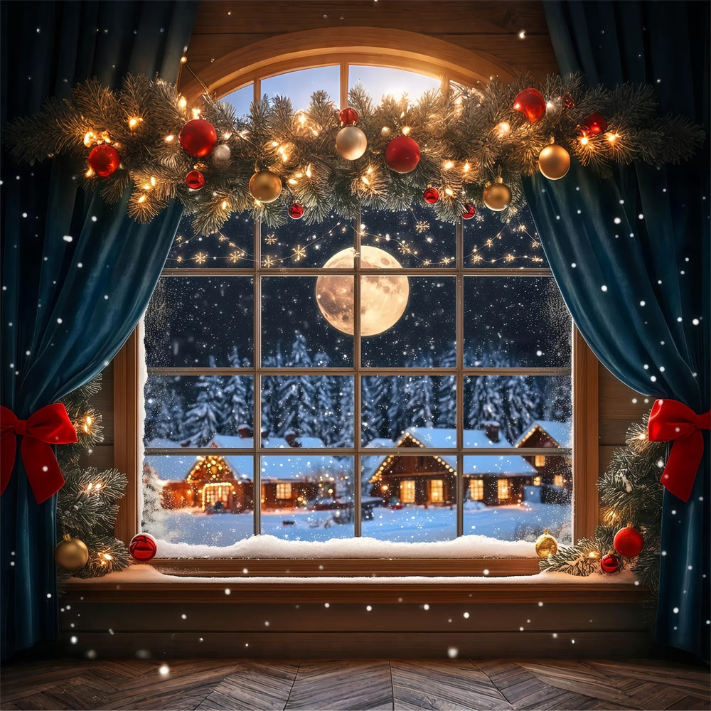 Weihnachten Backdrop Frostiges Fenster Mitternachtsglühen Backdrop BRP57-122
