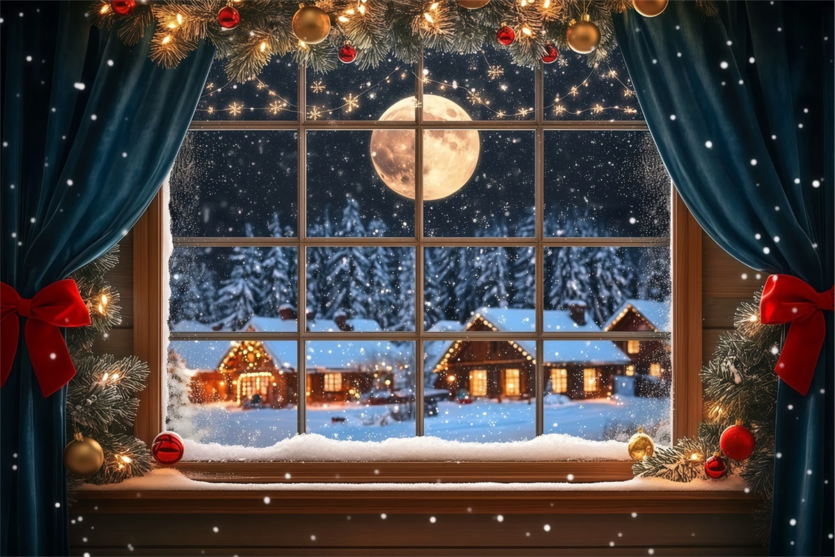 Weihnachten Backdrop Frostiges Fenster Mitternachtsglühen Backdrop BRP57-122