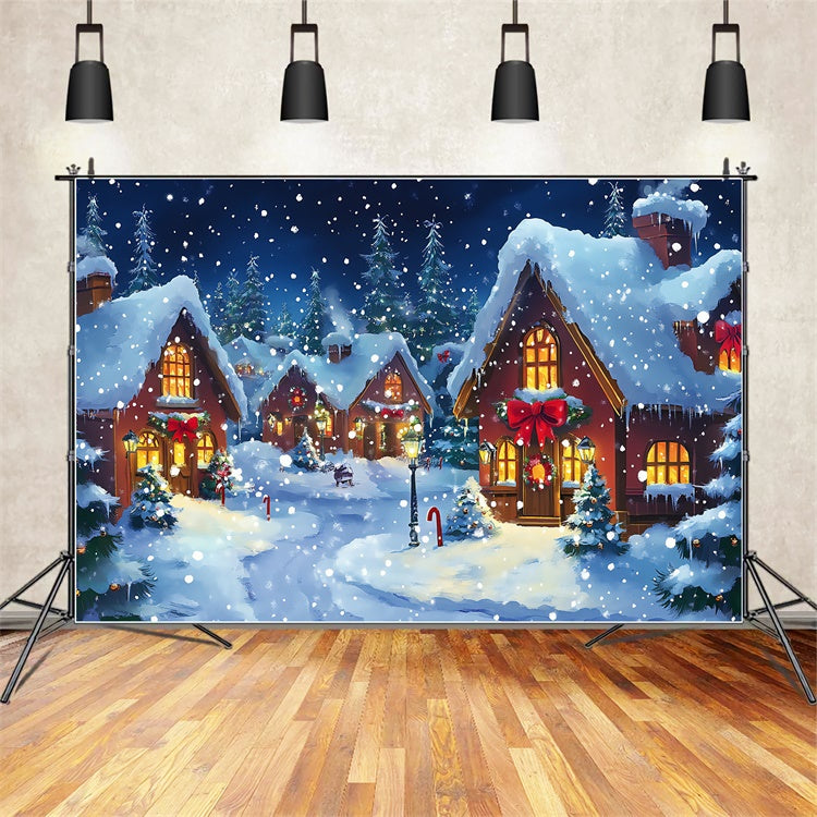 Weihnachtsdorf Backdrop Twinkling Snow Street Backdrop BRP57-128