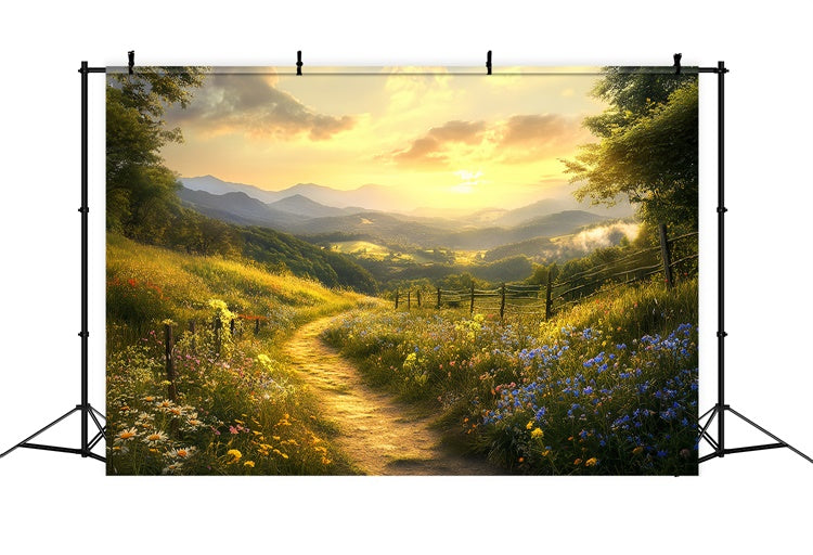 Sonnenuntergang Fotohintergrund Peaceful Meadow Path Herbst Backdrops BRP57-169