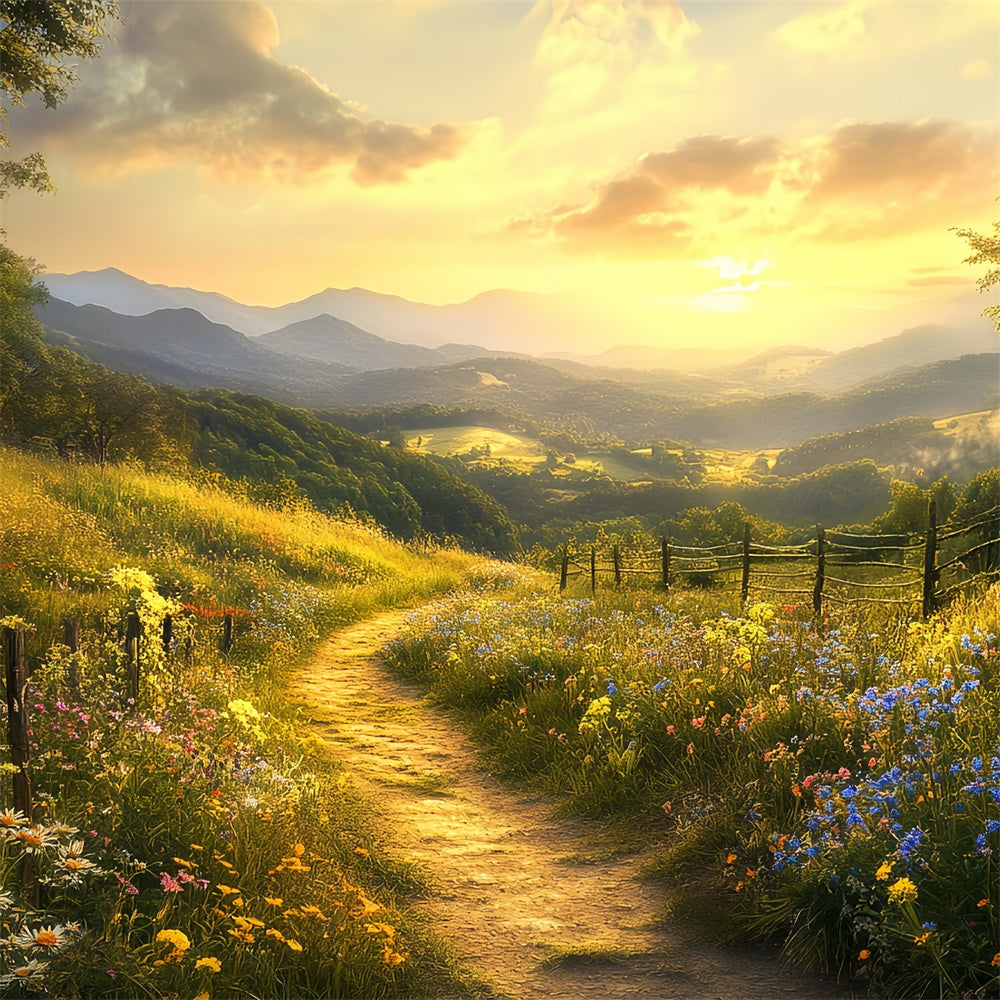 Sonnenuntergang Fotohintergrund Peaceful Meadow Path Herbst Backdrops BRP57-169