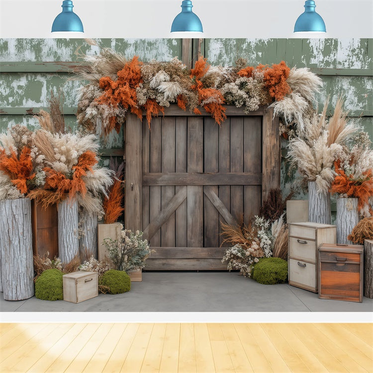 Herbst Hintergrundkulissen Getrocknete Blumen Rustikale Scheune Backdrop BRP57-179