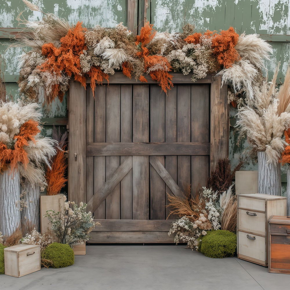 Herbst Hintergrundkulissen Getrocknete Blumen Rustikale Scheune Backdrop BRP57-179