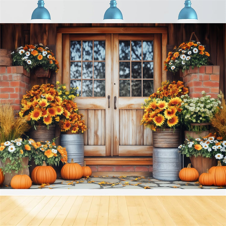 Herbst Fotografie Hintergrundkulissen Rustikale Veranda Blüte Backdrop BRP57-183