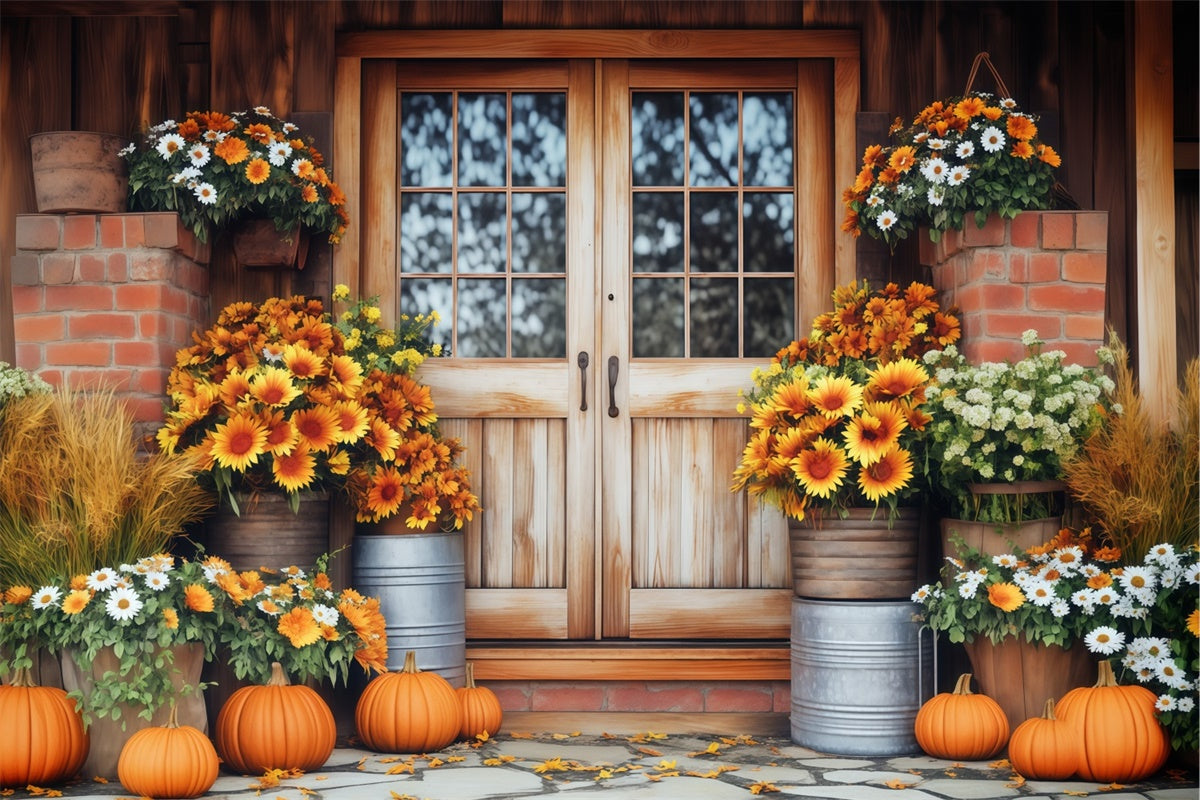 Herbst Fotografie Hintergrundkulissen Rustikale Veranda Blüte Backdrop BRP57-183