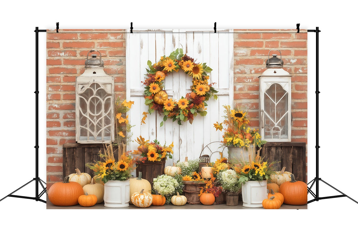 Herbst-Fotokulisse Backsteinmauer Herbstdekor Fotohintergrund BRP57-189