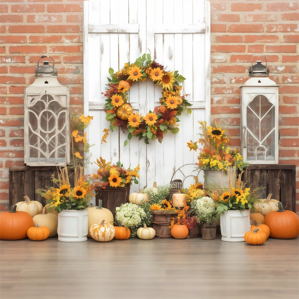 Herbst-Fotokulisse Backsteinmauer Herbstdekor Fotohintergrund BRP57-189