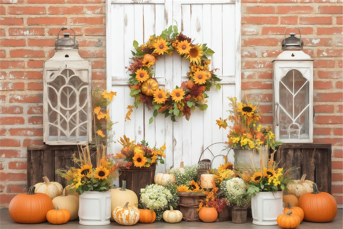 Herbst-Fotokulisse Backsteinmauer Herbstdekor Fotohintergrund BRP57-189