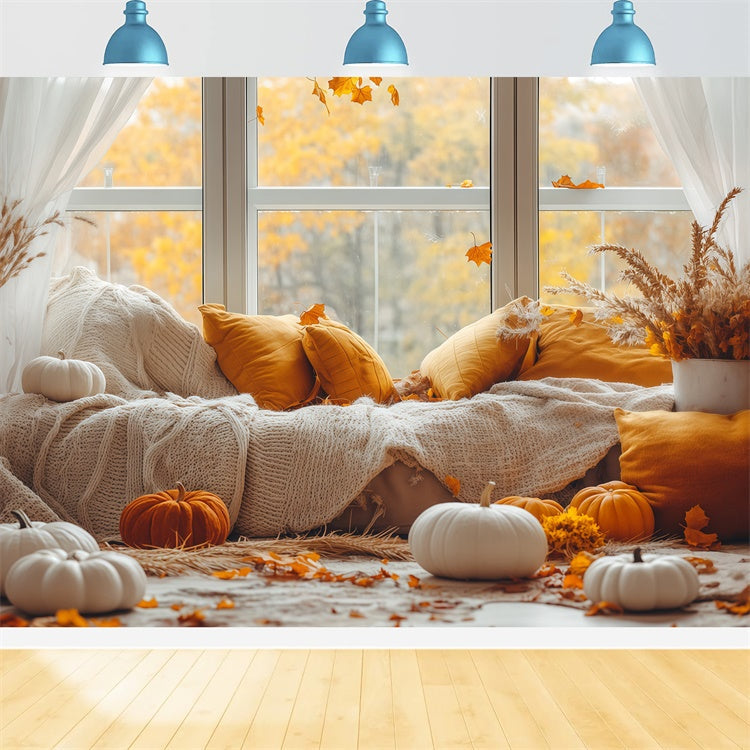 Herbst Fotografie Kulissen Warmes Kissen Fenster Hintergrund BRP57-199