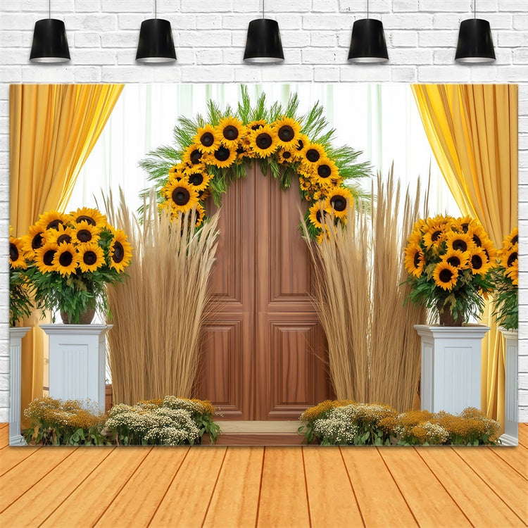 Herbsthintergrund Elegante Sonnenblume Türdekoration Foto Backdrop BRP57-200