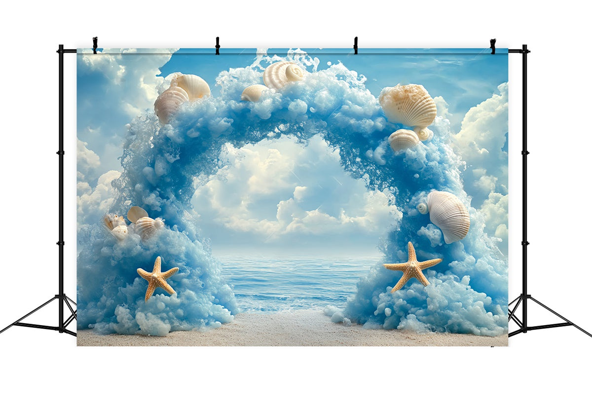 Wolkenhimmel Backdrop Ozean Muschel Bogengang Fotohintergrund BRP57-223