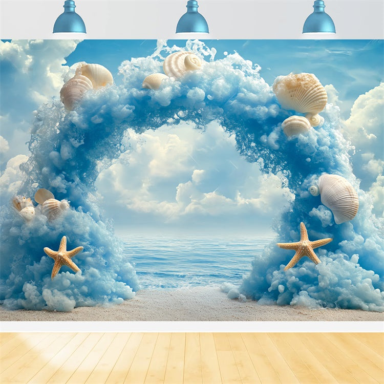Wolkenhimmel Backdrop Ozean Muschel Bogengang Fotohintergrund BRP57-223