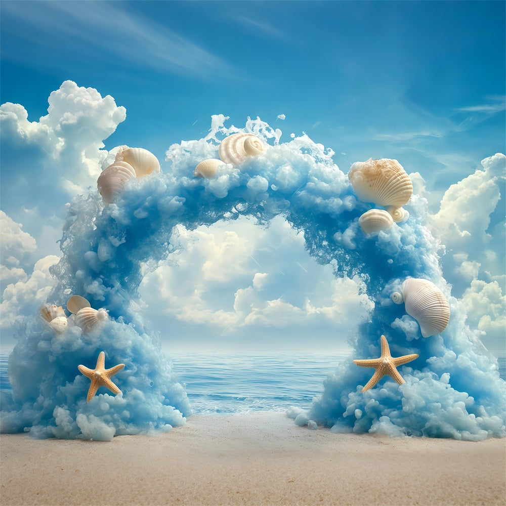Wolkenhimmel Backdrop Ozean Muschel Bogengang Fotohintergrund BRP57-223