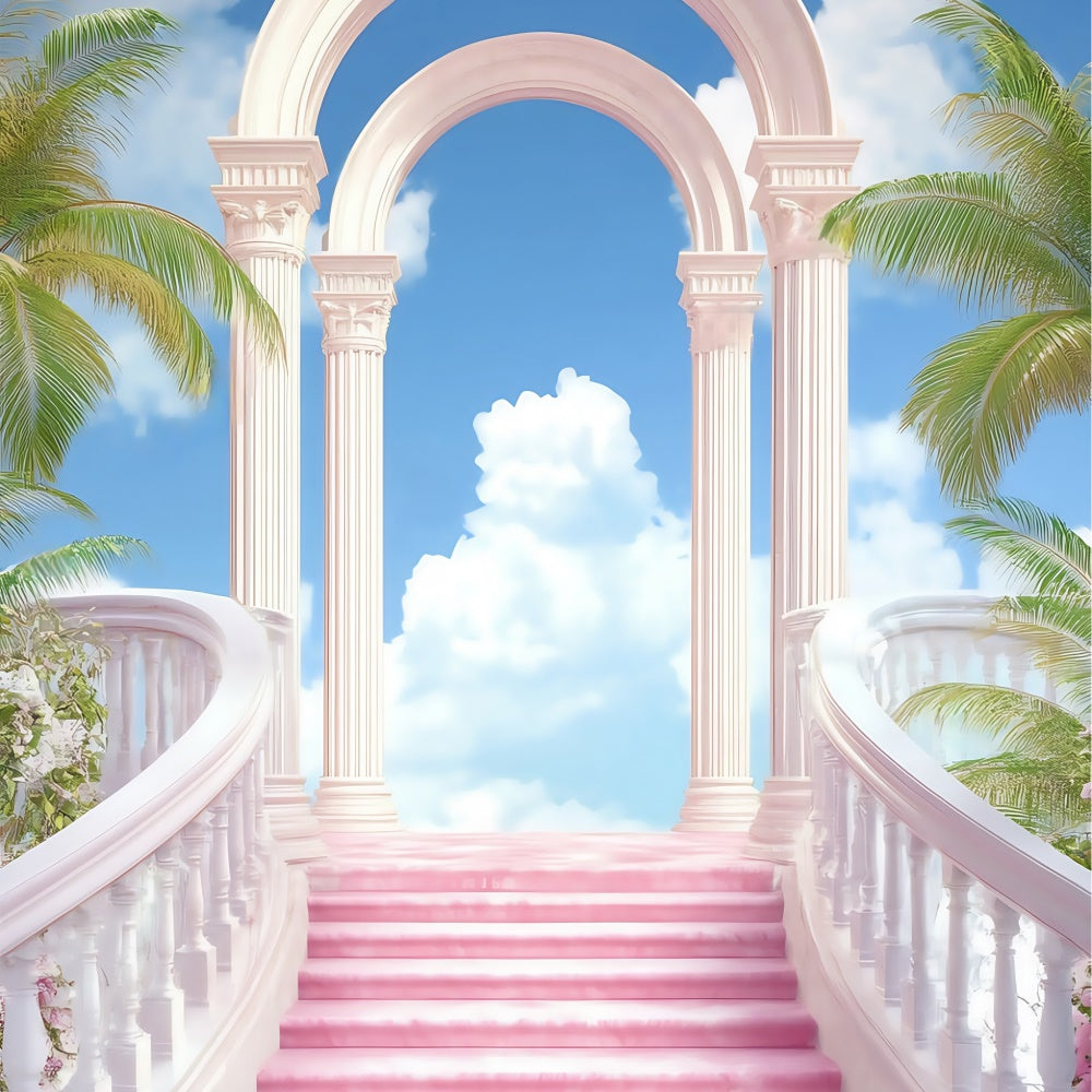 Himmel Fotokulisse Rosa Palast Treppe Foto Hintergrund BRP57-231