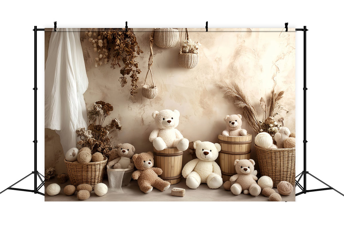 Neugeborenen-Fotokulisse Getrocknete Blüten-Teddy-Kulisse BRP57-271
