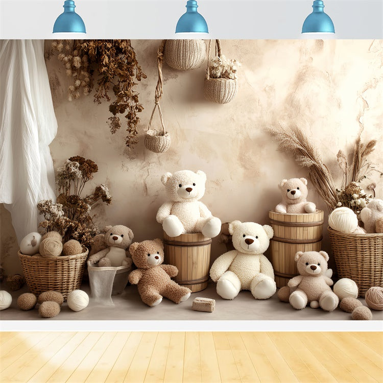 Neugeborenen-Fotokulisse Getrocknete Blüten-Teddy-Kulisse BRP57-271