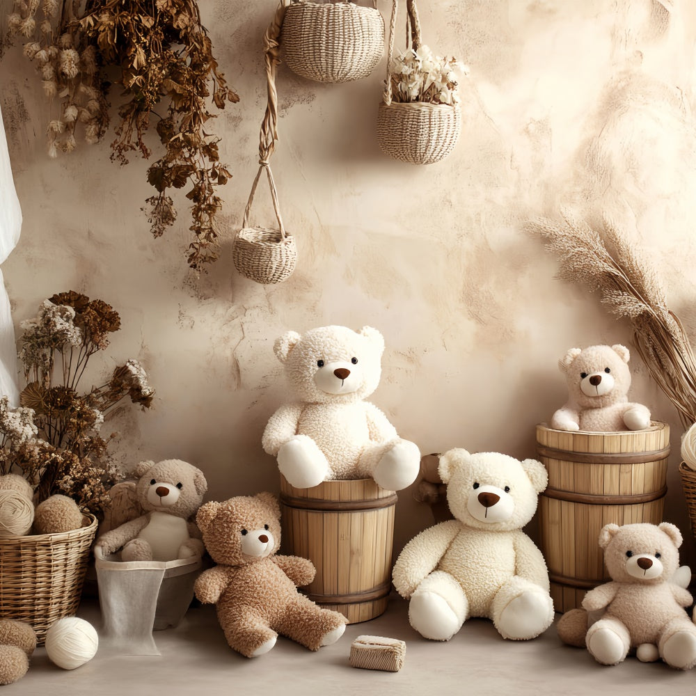 Neugeborenen-Fotokulisse Getrocknete Blüten-Teddy-Kulisse BRP57-271